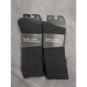 Alpine Design Wool Crew with Thermolite Grey Calf Cut Socks 2 Pair Large (9-12)